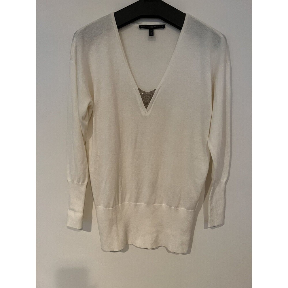 White House Black Market Ball Chain V-Neck Tunic  Sweater Small